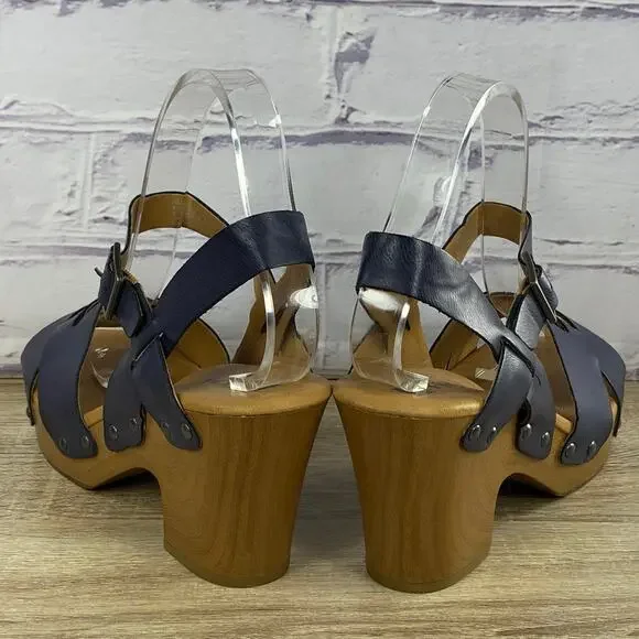 Korks Bagley Platform Chunky Heel Sandals Women's Size 9 Slingback Dark Blue - Picture 4 of 9